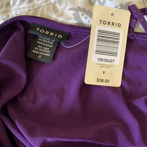 Torrid Purple & Gold Top with one open shoulder - Picture 5 of 5